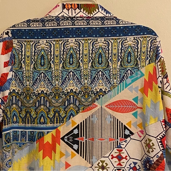 Caleoas Women’s M Tunic Top Shirt Mixed Pattern Button Up Pockets Boho - Picture 9 of 14